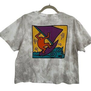 Keith Haring Wind Surf Womens Crop Top Tie-Dye T Shirt XL Repro Pop Art Grafitti